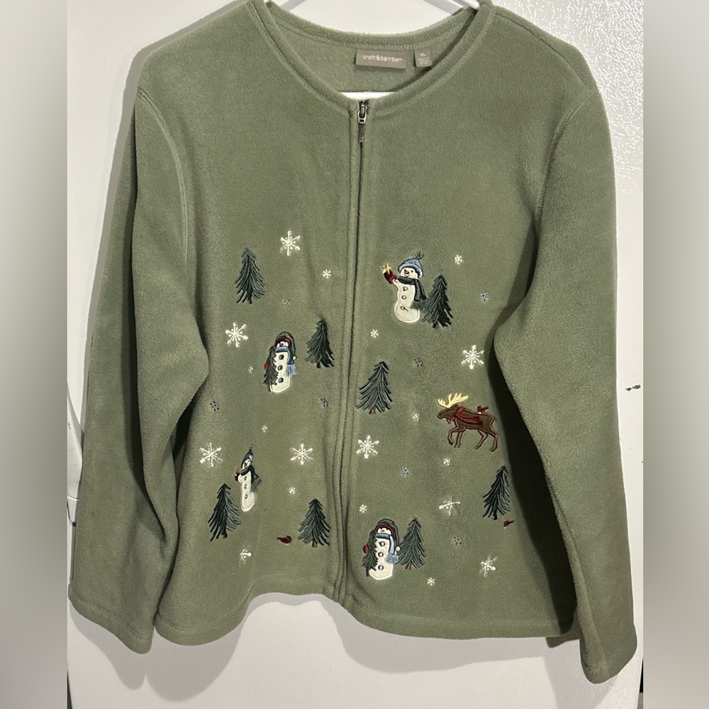 Croft & Barrow women's full-zip fleece cardigan sweater in sage green size XL.